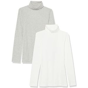 Amazon Essentials Slim-fit gebreide rolkraag met lange mouwen voor dames, top voor gelaagdheid (verkrijgbaar in grote maten), 2 stuks, wit/grijs, 6XL Plus