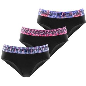 Katoenen damesslip, damesondergoed, comfortabel en zacht (3 stuks), zwart/roze/blauw/paars, L