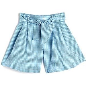 Koton Girlss Riem Detail Pleated High Rise Shorts, Blue Check (6c5), 4-5 jaar EU, Blue Check (6c5), 4-5 Jaar