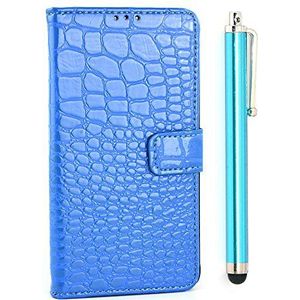 Apexel Croco patroon lederen flip cover case met standaard en stylus pen voor Samsung Galaxy Note 4 - blauw
