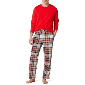 Amazon Essentials Flanellen pyjamaset voor heren (verkrijgbaar in groot en lang), rood tartan plaid, S