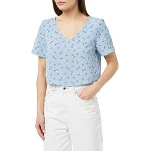 NOISY MAY Dames Nmclara S/S V-hals Top S* T-shirt, Cerulean/Aop: bloem, XS