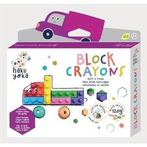 Haku Yoka 6303085 Blok Waskrijtset, vrachtwagen, waskrijt in krachtige kleuren, kleurpotloden in klembouwsteenvorm, zonder afgeven, voor kinderen vanaf 3 jaar