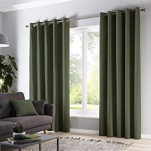 Fusion - Sorbonne - 100% katoen paar oogjes gordijnen - 90"" breedte x 72"" druppel (229 x 183cm) in fles groen