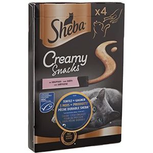 Sheba Creamy Snacks zalm, romige kattensnacks, 11 verpakkingen met elk 4 snacks (in totaal 44 snacks)
