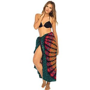 Back From Bali Sarong strand badpak bikini cover up wrap pauw & clip, Zwart Kleurrijk, one size