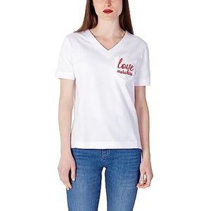 Love Moschino Dames V-hals Regular Fit T-shirt, Optical White, 44, wit (optical white), 44