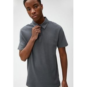 Koton Polo Neck T-Shirt Tissued Buttoned Slim Fit Short Sleeve, Antraciet (045), S Heren, antraciet (045), S
