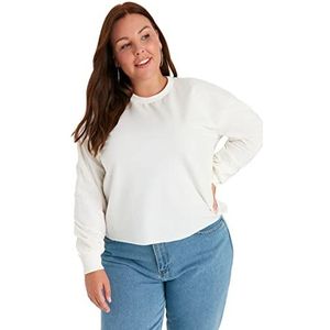 Trendyol Dames sweatshirt met ronde hals, effen, normale grote maten, Steen, 5XL
