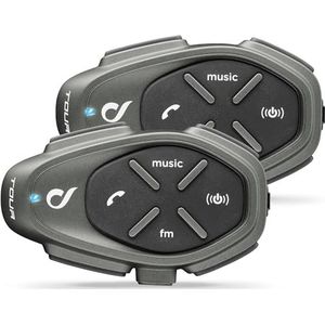 Interphone Cellularline TOUR TWIN | Motorfiets Bluetooth Communicatiesystemen - 4 motorrijders 1,5Km - Een Gespreksduurtijd van 25 uur, FastCharger - Radio RDS, Music, Gps, Mobile - Dubbel