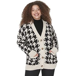 Trendyol Dames V-hals patroon Regular Plus Size Cardigan Sweater, Zwart, 3XL, Zwart, 3XL