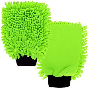 DELLWING 2 x washandje voor de auto ""Rasta Green"" – premium washandschoen voor het wassen van de auto / voor het auto-onderhoud met twee zijden ��– autoverzorging
