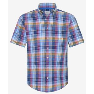 BRAX Heren stijl Dan C Cotton Linen Slub shirt met korte mouwen en button-down-kraag, Manhattan, XXL