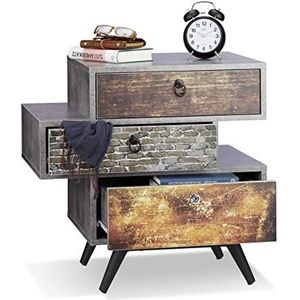 Relaxdays vintage dressoir, met 3 lades, beton-look, HxBxD: 60 x 60 x 40 cm, retro ladekast, Shabby commode, grijs