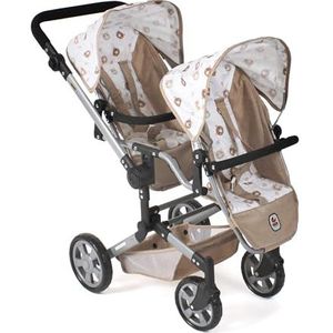 Bayer Chic 2000® Poppenwagen Linus Duo – Beertje Beige – Opvouwbare dubbele poppenwagen – Verstelbare handgreep 50-82 cm – poppen tot 50 cm – 4-8 jaar