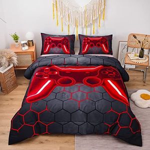 NTBED Dekbedset voor jongens, meisjes, kinderen, geometrisch, lichtgewicht microvezel beddengoedsets (rood, volledig)