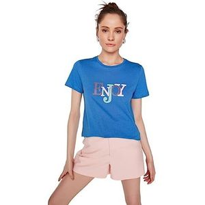 Trendyol Getailleerd Standaard T-shirt met ronde hals, Blauw, XS
