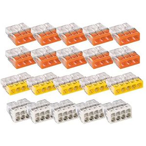 Vasalat Wago 2273 Klem, 3/5/8-aderig, 2,5 mm² verbindingsklemmen, transparant/oranje/geel/lichtgrijs