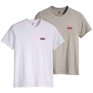 Levi's 2-Pack Crewneck Graphic Tee T-shirt Mannen, White / Mid Tone Grey Heather, XS