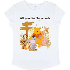Disney Classics Women's Winnie Poeh In The Woods Organic Roll Sleeve T-Shirt, Wit, L, wit, L
