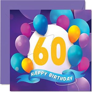 60e verjaardagskaart voor mannen vrouwen - ballonfeest - gelukkige verjaardagskaarten voor 60 jaar oude man vrouw mama papa tante oom opa oma oma opa, 145 mm x 145 mm verjaardagskaarten cadeau