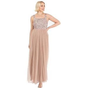 Maya Deluxe Vrouwen Dames Maxi Jurk Brede Bandjes Mouwloze Vierkante Hals Verfraaid Voor Bruiloft Gast Prom Bruidsmeisje, Taupe Blush, 42