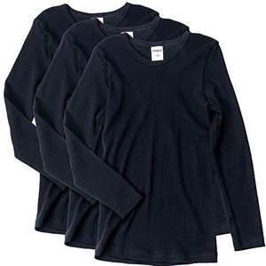 HERMKO 2830 Onderhemd voor kinderen, 3 stuks, lange mouwen, voor meisjes en jongens (meerdere kleuren) biologisch katoen, zwart, 164 cm