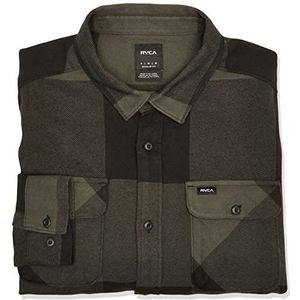RVCA Men's Standard Fit Long Sleeve Button Shirt, L/S Flannel/Olive, X-Large