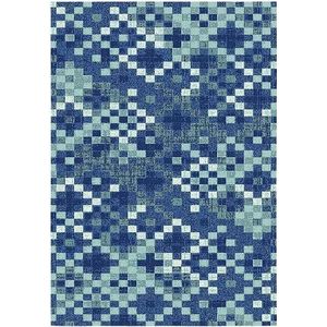 Aspect Lavendel Fractals Vintage Geometrische Check Patroon Rug, Polyester, Blauw, 120x170cm