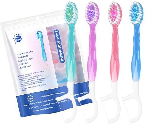 Mini-tandenborstelset - 5-in-1 - Blauw Roze Groen Paars - 12 Stuks