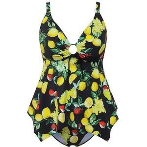 Ulla Popken, Dames, grote maten, tankini judith, citroenbessen, zwart, 54