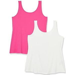 Amazon Essentials Tanktop voor dames (verkrijgbaar in grote maten), verpakking van 2, donkerroze/wit, 3x