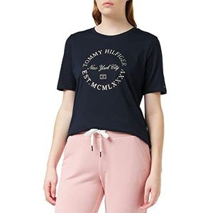 Tommy Hilfiger Dames Reg Metallic Roundall C-Nk Ss S/S Knit Tops, Desert Sky, M, woestijn hemel, M