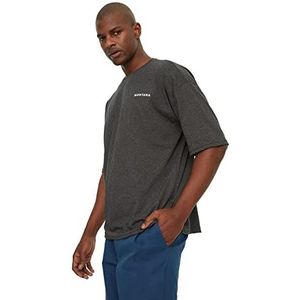 Trendyol Heren antraciet mannen oversized ronde kraag korte mouwen print T-shirt antraciet klein