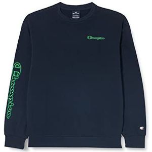 Champion Legacy Neon Spray-Powerblend Small Logo Crewneck Sweatshirt voor kinderen en jongens, Navy Blauw, 3-4 jaar