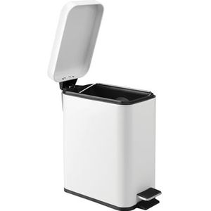 iDesign 44252EU vuilnisbak, kleine plastic en metalen afvalbak met deksel en voetpedaal voor keuken en badkamer, wit, 14,10 x 30,10 x 27,50 cm