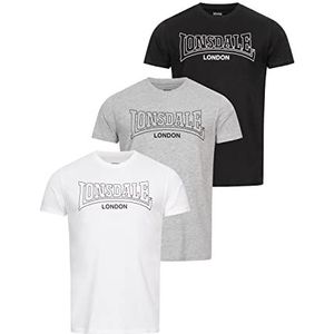 Lonsdale Beanley T-shirt voor heren, normale pasvorm, verpakking van 3 stuks, zwart/wit/marl grey, S, 117435