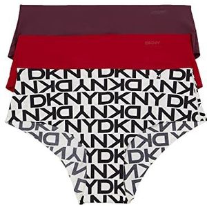 DKNY Dames moderne kanten rand Hipster slipje, blk wit/baksteen, XL (Pack van 3)