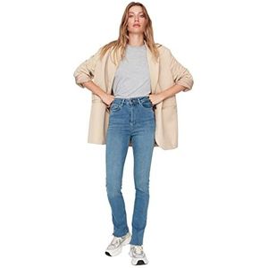 TRENDYOL Flared Jeans voor dames en heren met hoge tailleband, blauw, 38