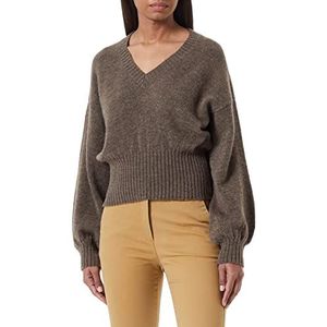Sisley Dames V Neck L/S 109RM400A Sweater, Brown 84Y, XS
