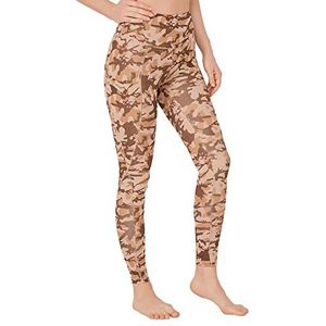 LOS OJOS Camo Leggings voor dames, hoge taille, buikweg, camouflage, workout leggings voor vrouwen, beige-kaki, S