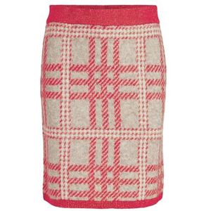 Vila Vicilia Hw Check Knit Skirt/Su gebreide rok voor dames, Love Potion/Checks: natuurlijk melange/berk, S