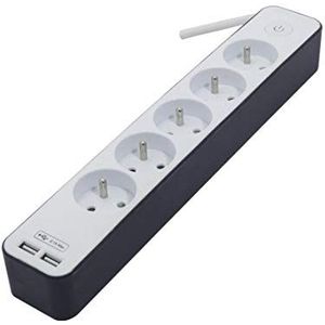 Multistekkerdoos, 5 x 16 A + USB – 1,5 m – wit/grijs