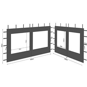 QUICK STAR 2 zijpanelen van polyester met raam 300/400x195cm voor paviljoen 3x4m zijwand antraciet RAL 7012 waterdicht