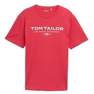 TOM TAILOR Heren T-shirt van katoen met logo-print, 31045 - Soft Berry Red, M