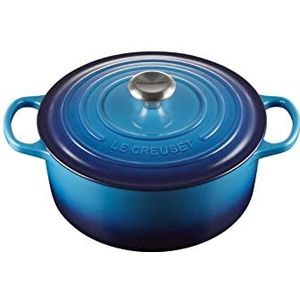 LE CREUSET Kenmerkende geëmailleerde gietijzeren ronde braadpan met deksel, 26 cm, 5.3 liter, azure