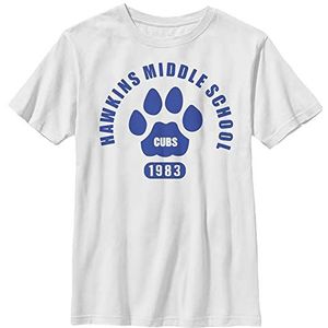 Stranger Things Hawkins Cubs Paw Embleem T-shirt met korte mouwen voor jongens, wit, XL