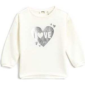 Koton Girl Ribbed Sweatshirt Gleamy Heart Bedrukt Crew Neck, Ecru (002), 4-5 Jaren