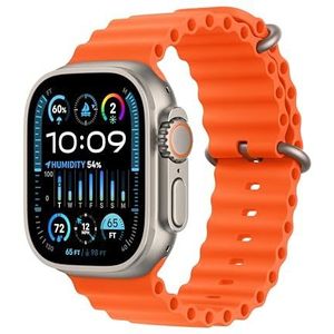 Apple Watch Ultra 2 (GPS + Cellular 49 mm) Smartwatch - Robuuste kast van titanium - Oranje Ocean�‑bandje. Conditie bijhouden, nauwkeurige gps, extra lange batterijduur, helder Retina-display