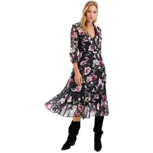 TRENDYOL Dames Woman Midi Ruffle Hem V-hals geweven jurk, Multicolor, 36